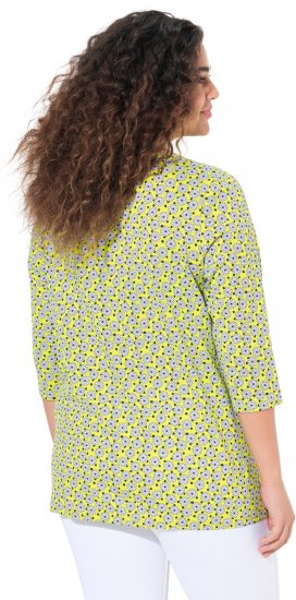 Ulla Popken Flower Print 3/4 Sleeve A-Line Tee Lime - Potlačené tričká pre ženy - 