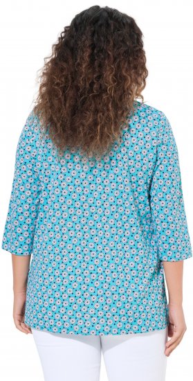 Ulla Popken Flower Print 3/4 Sleeve A-Line Tee Deep Aqua - Potlačené tričká pre ženy - 