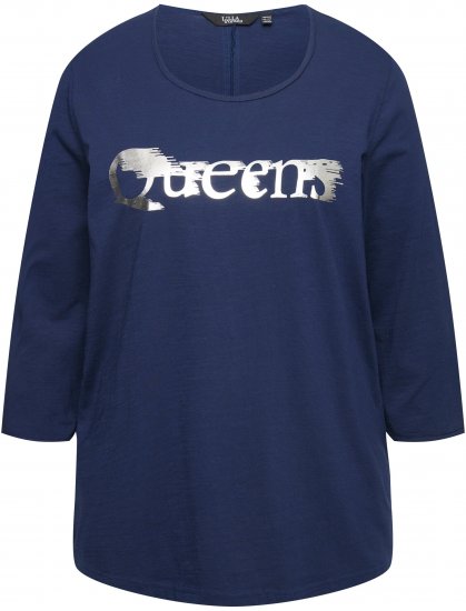 Ulla Popken Queens 3/4 Sleeve Graphic Tee Ink Blue - Potlačené tričká pre ženy - 