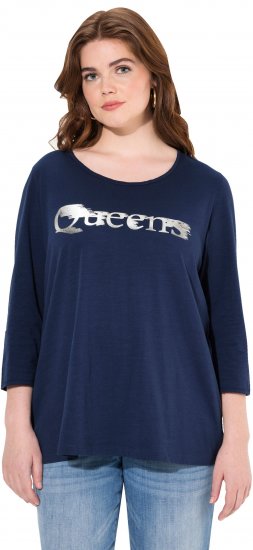 Ulla Popken Queens 3/4 Sleeve Graphic Tee Ink Blue - Potlačené tričká pre ženy - 