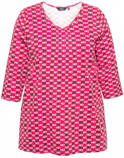 Ulla Popken Minimalist Ho Ho Ho Print 3/4 Sleeve Tee Salsa Red - Potlačené tričká pre ženy - 