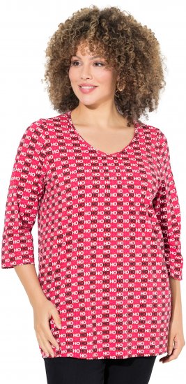 Ulla Popken Minimalist Ho Ho Ho Print 3/4 Sleeve Tee Salsa Red - Potlačené tričká pre ženy - 