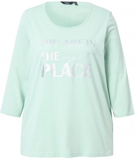 Ulla Popken Metallic Lettering 3/4 Sleeve Tee Mint Green - Potlačené tričká pre ženy - 