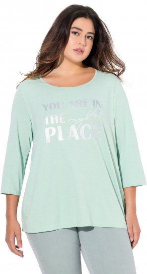 Ulla Popken Metallic Lettering 3/4 Sleeve Tee Mint Green - Potlačené tričká pre ženy - 