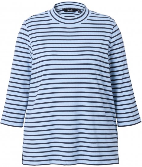 Ulla Popken Striped 3/4 Sleeve Turtleneck Tee Light Blue - Potlačené tričká pre ženy - 