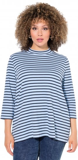 Ulla Popken Striped 3/4 Sleeve Turtleneck Tee Light Blue - Potlačené tričká pre ženy - 