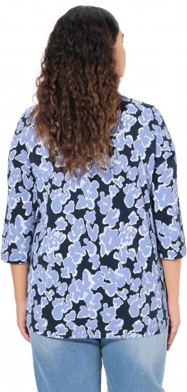 Ulla Popken Floral Print 3/4 Sleeve V-Neck Tee Navy Blue - Potlačené tričká pre ženy - 
