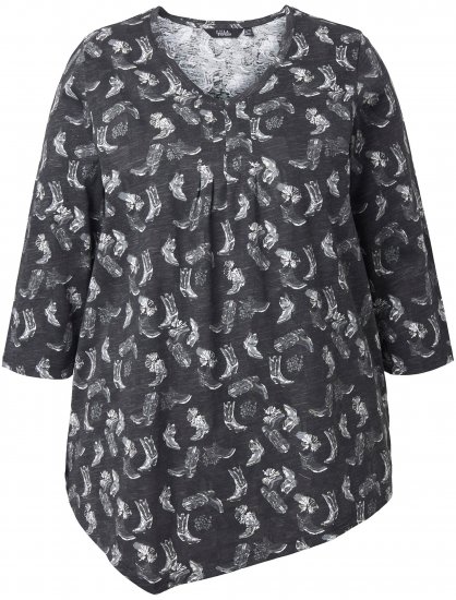 Ulla Popken Asymmetric Cowboy Boot Print Tee Black - Potlačené tričká pre ženy - 