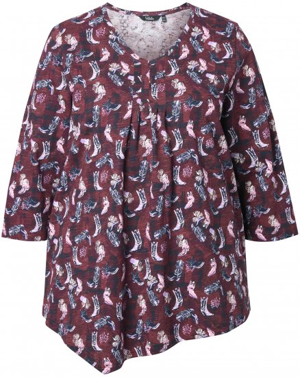 Ulla Popken Asymmetric Cowboy Boot Print Tee Dark Ruby - Potlačené tričká pre ženy - 