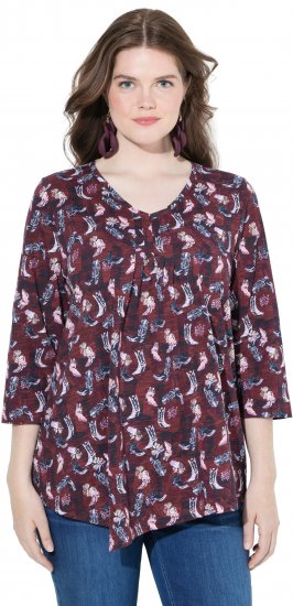 Ulla Popken Asymmetric Cowboy Boot Print Tee Dark Ruby - Potlačené tričká pre ženy - 
