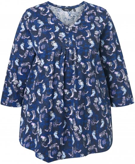 Ulla Popken Asymmetric Cowboy Boot Print Tee Dark Blue - Potlačené tričká pre ženy - 