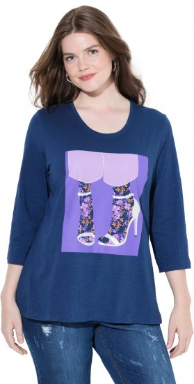 Ulla Popken Fashion Graphic T-Shirt Dark Blue - Potlačené tričká pre ženy - 