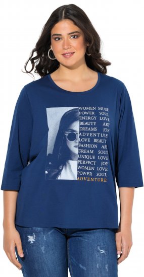Ulla Popken Inspirational Graphic Lettering 3/4 Sleeve Tee Dark Blue - Potlačené tričká pre ženy - 