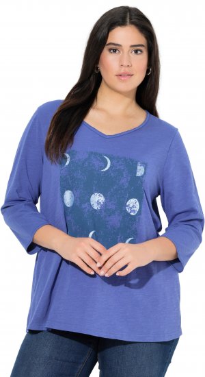 Ulla Popken Meet Me In The Moonlight 3/4 Sleeve Graphic Tee Atlantic Blue - Potlačené tričká pre ženy - 
