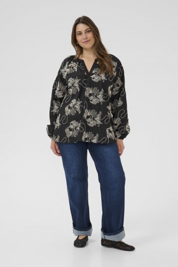 Kaffe Curve Kimmie Blouse Black Chalk Embroidery - Blúzky - 