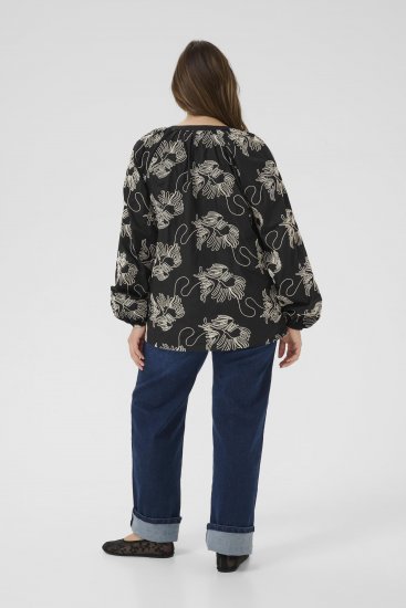 Kaffe Curve Kimmie Blouse Black Chalk Embroidery - Blúzky - 