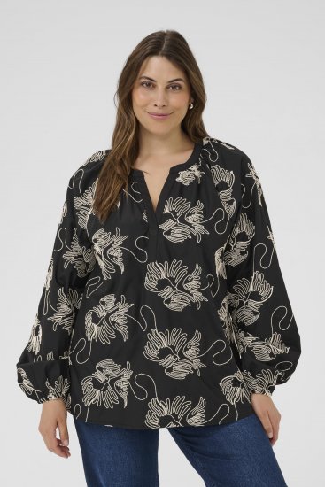 Kaffe Curve Kimmie Blouse Black Chalk Embroidery - Blúzky - 