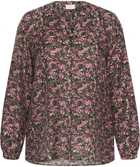 Kaffe Curve Belle Blouse Pink Black Graphic Flower - Blúzky - 