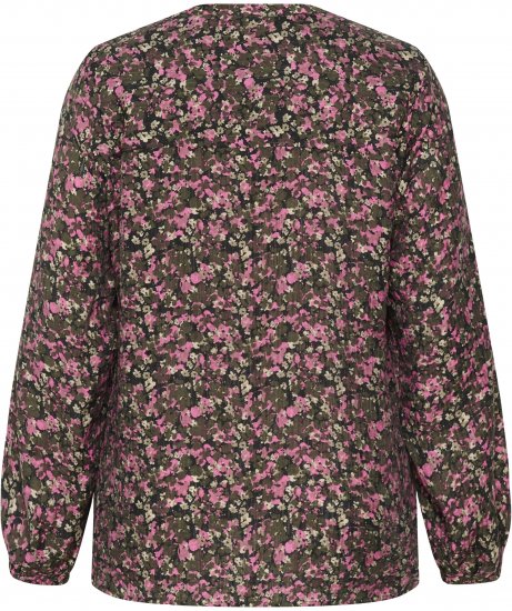 Kaffe Curve Belle Blouse Pink Black Graphic Flower - Blúzky - 