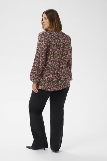 Kaffe Curve Belle Blouse Pink Black Graphic Flower - Blúzky - 