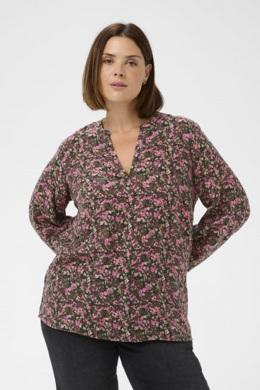 Kaffe Curve Belle Blouse Pink Black Graphic Flower - Blúzky - 