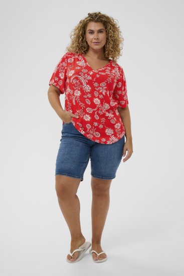 Kaffe Curve Ami Short Sleeve Blouse Printed Poppy Red - Blúzky & tuniky - 