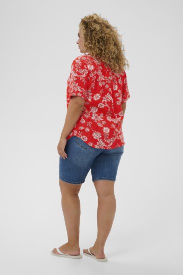 Kaffe Curve Ami Short Sleeve Blouse Printed Poppy Red - Blúzky & tuniky - 