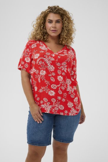 Kaffe Curve Ami Short Sleeve Blouse Printed Poppy Red - Blúzky & tuniky - 