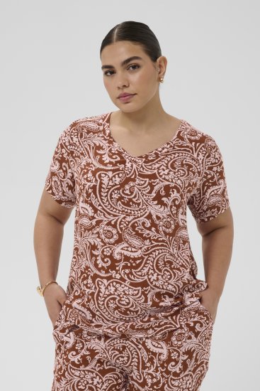 Kaffe Curve Ami Short Sleeve Blouse Printed Henna Brown - Blúzky & tuniky - 