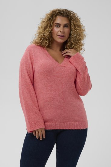 Kaffe Curve Jilanda V-Neck Pullover Red - Svetre & pleteniny - 