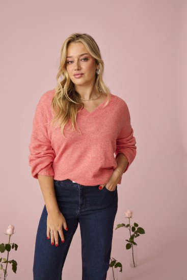 Kaffe Curve Jilanda V-Neck Pullover Red - Svetre & pleteniny - 