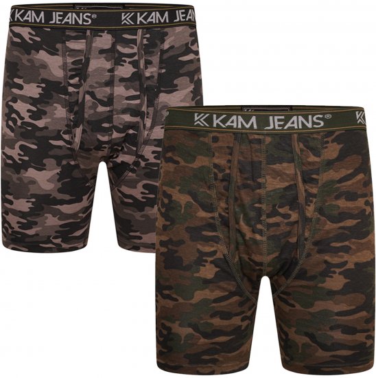 Kam Jeans 813 Camo Print Boxers Charcoal Khaki - Boxerky - Boxerky 2XL-12XL