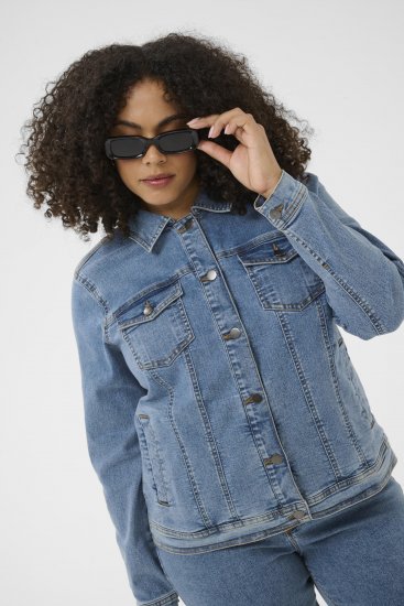 Kaffe Curve Vilana Denim Jacket Washed Blue - Džínsové bundy - 