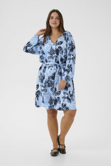 Kaffe Curve Aliana Dress Blue Flower Animal - Midi šaty - 