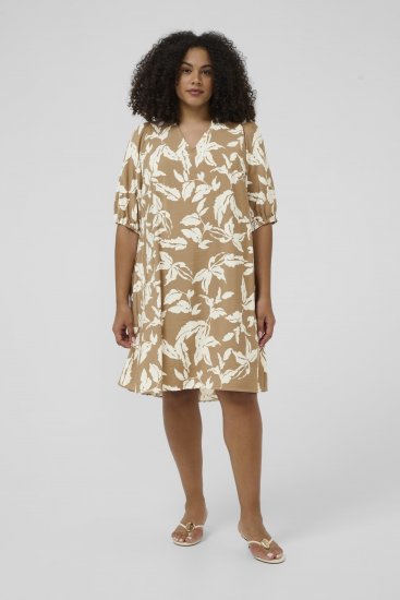 Kaffe Curve Marla Dress Oak Chalk Leaf - Midi šaty - 