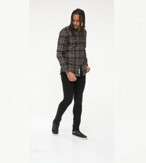 D555 Destin Checked Long Sleeve Shirt Black/Tan Check - Košele s dlhým rukávom - 