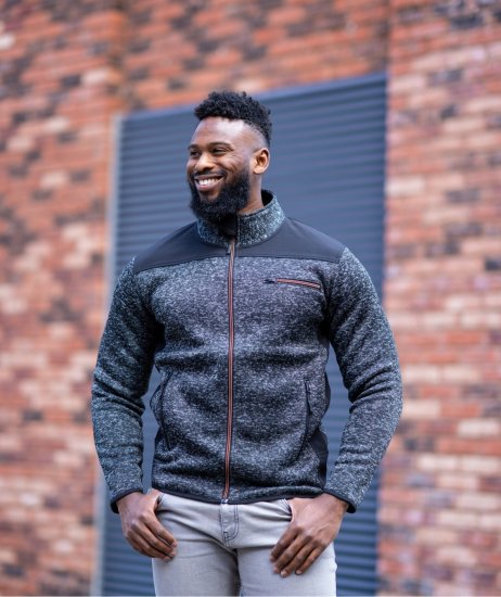 Kam jeans KV133 Twisted Marl Fleece Jacket Black - Bundy - Bundy Nadmerné Veľkosti 2XL-8XL