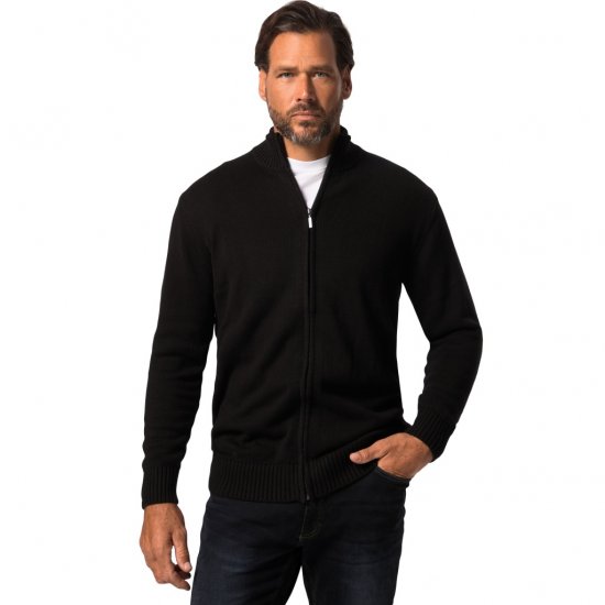 JP1880 Cardigan Knitted with Zipper Black TALL - PÁNSKE OBLEČENIE MT-6XLT - Veľkosti pre VYSOKÝCH