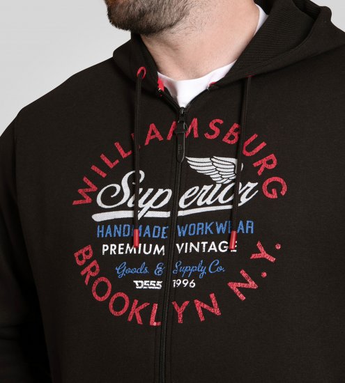 Duke Southampton Brooklyn Chest Print Full Zip Hoodie Black - Mikiny & mikiny bez kapucne - Mikiny & Mikiny s Kapucňou 2XL-12XL