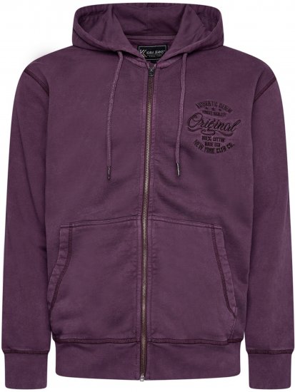 Kam Jeans 7082 Garment DYE with Zipper Hoodie Purple - Mikiny & mikiny bez kapucne - Mikiny & Mikiny s Kapucňou 2XL-12XL