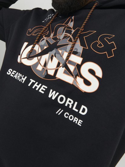 Jack & Jones Hunt Hoodie Black - Mikiny & mikiny bez kapucne - Mikiny & Mikiny s Kapucňou 2XL-12XL