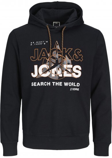 Jack & Jones Hunt Hoodie Black - Mikiny & mikiny bez kapucne - Mikiny & Mikiny s Kapucňou 2XL-12XL