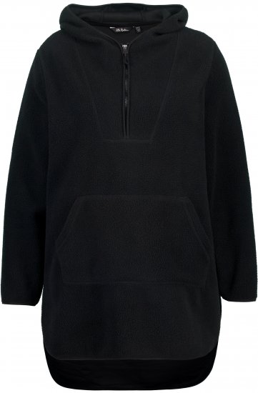 Ulla Popken Teddy Fleece Hooded Zip Neck Sweatshirt Black - Mikiny & mikiny bez kapucne - 
