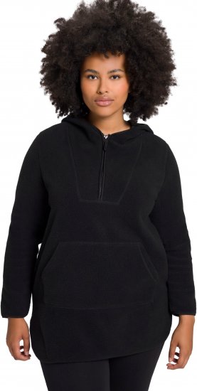 Ulla Popken Teddy Fleece Hooded Zip Neck Sweatshirt Black - Mikiny & mikiny bez kapucne - 