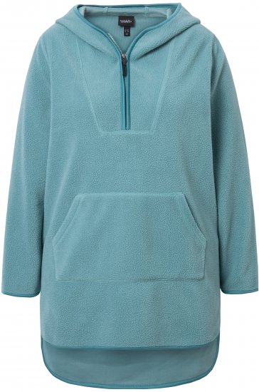 Ulla Popken Teddy Fleece Hooded Zip Neck Sweatshirt Ice Green - Mikiny & mikiny bez kapucne - 