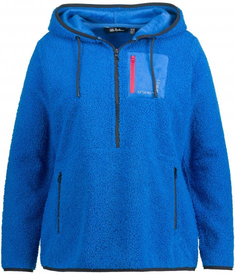 Ulla Popken Teddy Fleece Partial Zip Hoodie Royal Blue - Mikiny & mikiny bez kapucne - 
