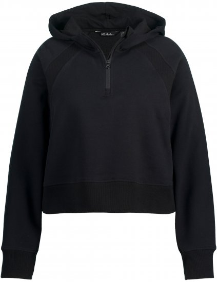 Ulla Popken Ribbed Inset Zip Collar Hoodie Black - Mikiny & mikiny bez kapucne - 