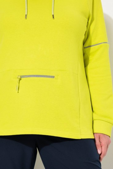 Ulla Popken Zippered Pocket and Reflective Piping Hoodie Green Apple - Mikiny & mikiny bez kapucne - Pohodlné mikiny, hoodie a pletené svetre