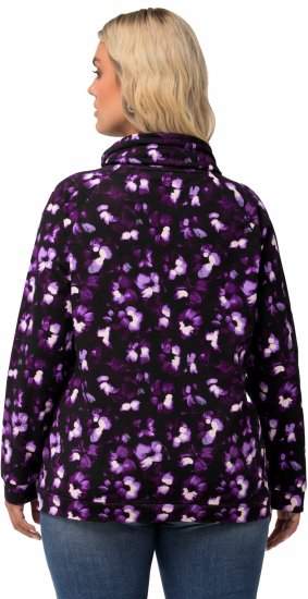 Ulla Popken Floral Print Drawstring Collar Hoodie Black - Mikiny & mikiny bez kapucne - 