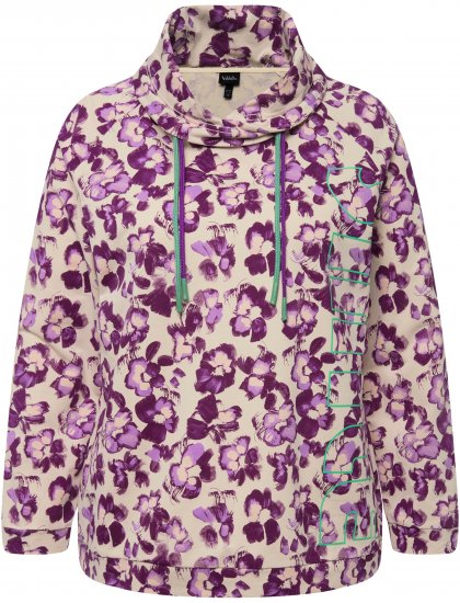 Ulla Popken Floral Print Drawstring Collar Hoodie Vanilla - Mikiny & mikiny bez kapucne - 